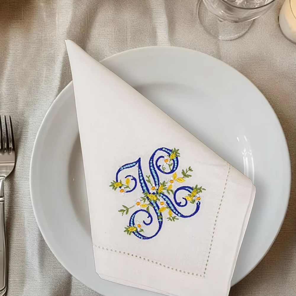 منديل جديد من الكتان النقي 100 - مراجعة Monogrammed Handkerchief وسعره
