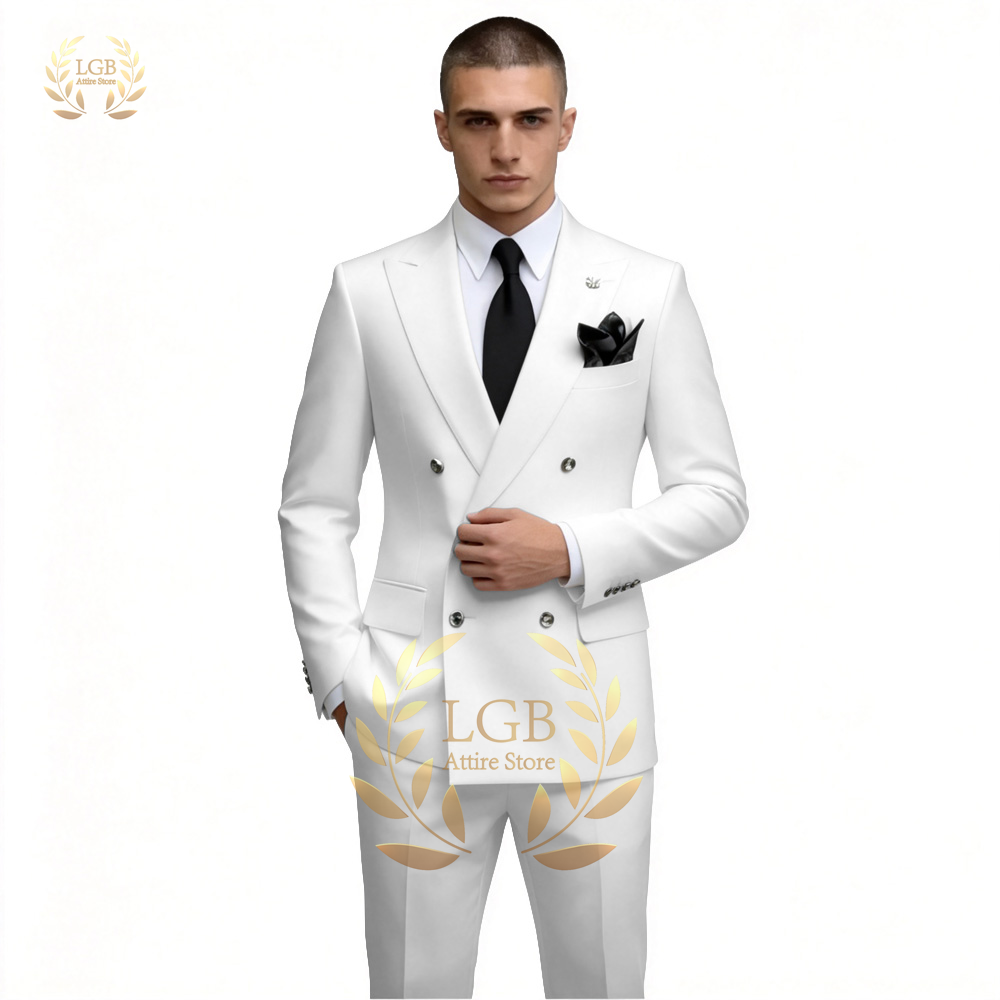 بدلة رجالية بيضاء مزدوجة الصدر - مراجعة Men'S Formal Dinner Wear وسعره